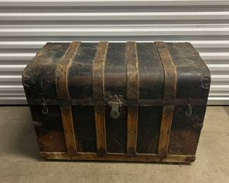 Antique Dome-Top Steamer Trunk – Late 1800s Travel Chest with Wood Slats, Embossed Metal & Original Hardware (36” x 21”