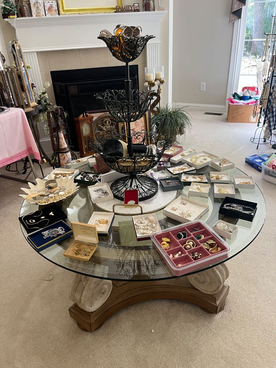 Large Glass Table and jewelry