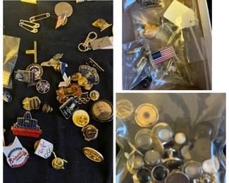 Collection of pins, cuff links, and more