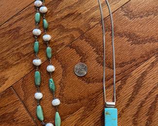 Sterling silver pearls and turquoise 