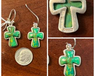 Sterling silver and turquoise cross earrings. By Barse 