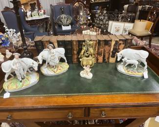 Staffordshire and closer look at leather top table