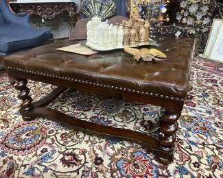 Leather top ottoman 