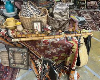 Hungarian pottery and French bamboo coat racks
