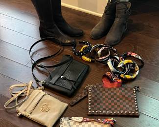Women's boots, shoes, purses & hairbands.