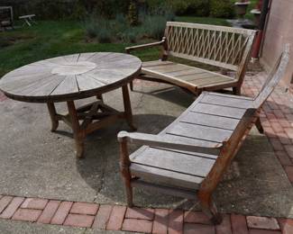 Teak bench set and round table