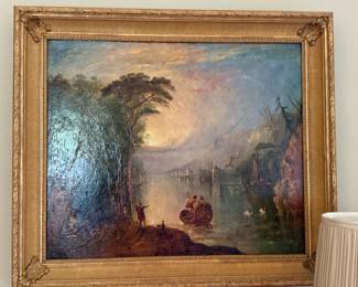 Romanticized Italian scene. Oil on canvas.