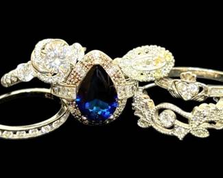 6 Sterling Silver Rings Size 8.59 22.56g