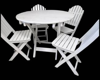 White Painted Folding Wood Patio Table 4 Chairs