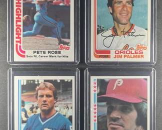1982 Topps Baseball Cards. Rose 337, Brett 200, Palmer 80, Rose 4