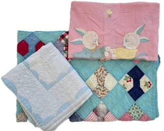 Hand Stitched Bow Tie Quilt 74x55, Baby Crib Quilt, More