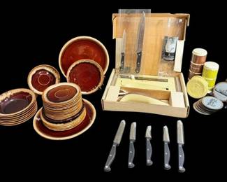 Drip Glaze Plates and Bowls, Knives, Tupperware Shakers, and More