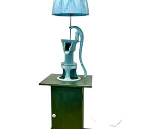 Blue Hand Pump Lamp W Green Cabinet Night Stand