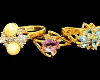 Three Electroplated Gold Rings