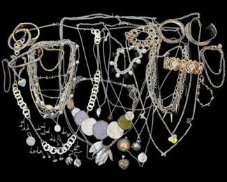 Silver Toned Costume Jewelry Necklaces, Bracelets, Earrings