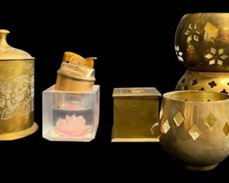 Brass Candle Holders, Tabletop Lighter, More Decor