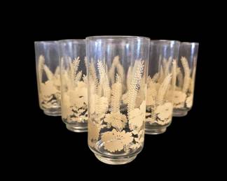 6 Vintage Libbey Flower Fern Glasses