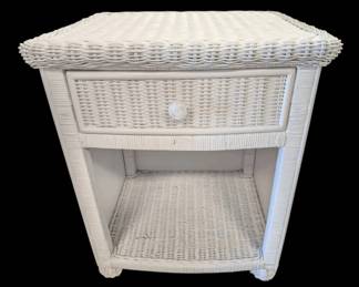 White Faux Wicker Side Table