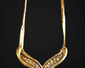 002 14k Gold Diamond VShaped Necklace 7.31g