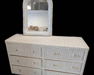 White Faux Wicker Dresser Mirror