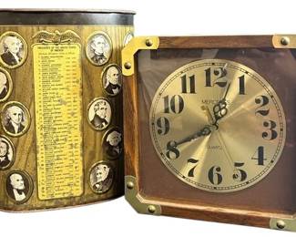 Vintage 1963 Presidential Metal Trash Can and Wovel Wall Clock