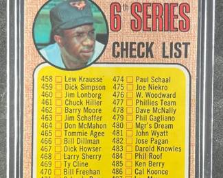 1968 Topps Baseball Card. 6th Series Checklist Frank Robinson Cap Within Circle