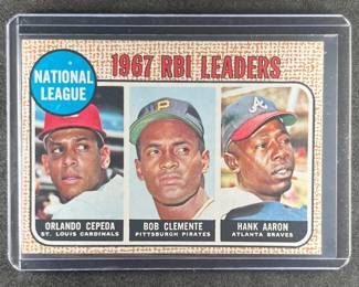 003 1968 Topps Baseball Card. NL RBI Leaders 3. Cepeda, Clemente, Aaron