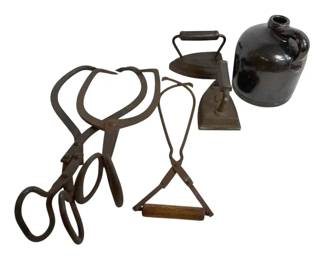 Cast Iron , Ice Tongs, and Jug