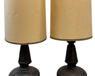 Pair of MCM Ceramic Lamps with Origianl Shades