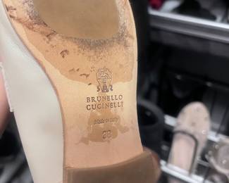 Brunello Cucinelli Cream Leather Flats – Italian Designer Shoes Size 38, Luxury Minimalist Style