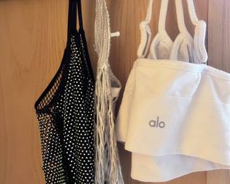 Alo Yoga White Ribbed Crop Top & Rhinestone Mesh Bodysuit – Trendy Activewear & Statement Pieces