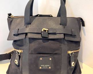 Henri Bendel New York Black Convertible Backpack Tote – Gold Hardware & Saffiano Leather Trim