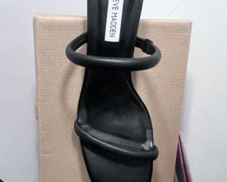 Steve Madden Black Strappy Square-Toe Heels – Minimalist Modern Sandals, Chic Evening Shoe