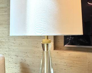Pair of Modern Crystal and Brass Table Lamp with White Shade Elegant Home Lighting Design