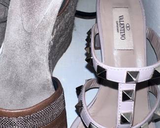 Valentino Garavani Rockstud Patent Leather Sandals – Iconic Nude Studded Heels, Made in Italy, Brunello Cucinelli Brown Suede Wedge Sandals – Made in Italy, Luxury Designer Platform Heels