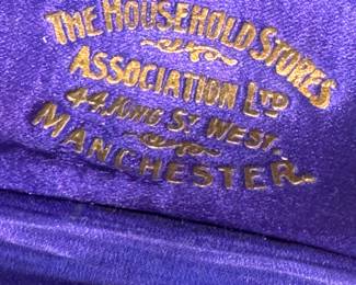 Vintage The Household Stores Association Ltd Manchester – Purple Velvet Silverware Case Marking