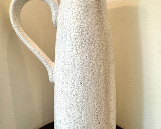 Pair of Large White Ceramic Pitcher Vase with Crackle Glaze – Rustic Farmhouse Decorative Pottery