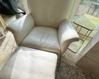 Room & Board Ivory Leather Lounge Chair with Ottoman – Modern Comfort Design