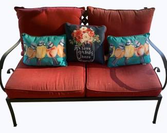15 - Metal Bench w/ cushions & Pillows 51 x 31 x 34