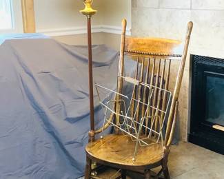 Wood Chair, Lamp and magazine rack
