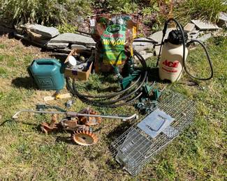 Vintage Thompson Cast Iron traveling lawn tractor and more