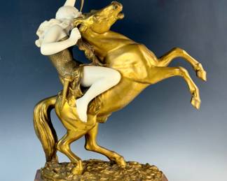 Lot #156 Theophile Somme (1871-1952) Art Deco Bronze & Alabaster Figurine