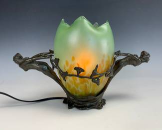 Lot #98 Art Nouveau lamp with signed Loetz shade