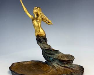 Lot #123 Louis Chalon(1866-1940) Gilt & Patinated Bronze "nude Amongst the Waves" Inkwell