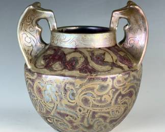 Lot # 107 Amazing Clement Massier Vase with Stylized Wing Handles