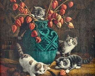 Lot #155 Cornelis Raaphorst (1875-1954) "Four Kittens Playing" oil on canvas. Not a copy!