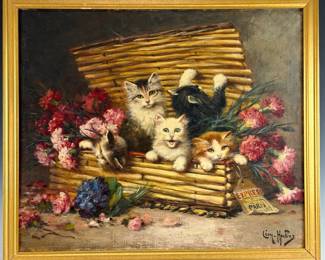 Lot # 143 Leon Huber "Basket of Cats" 