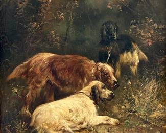 Lot #154 Henry Schouten (1864-1927) Three Hunting Dogs.      