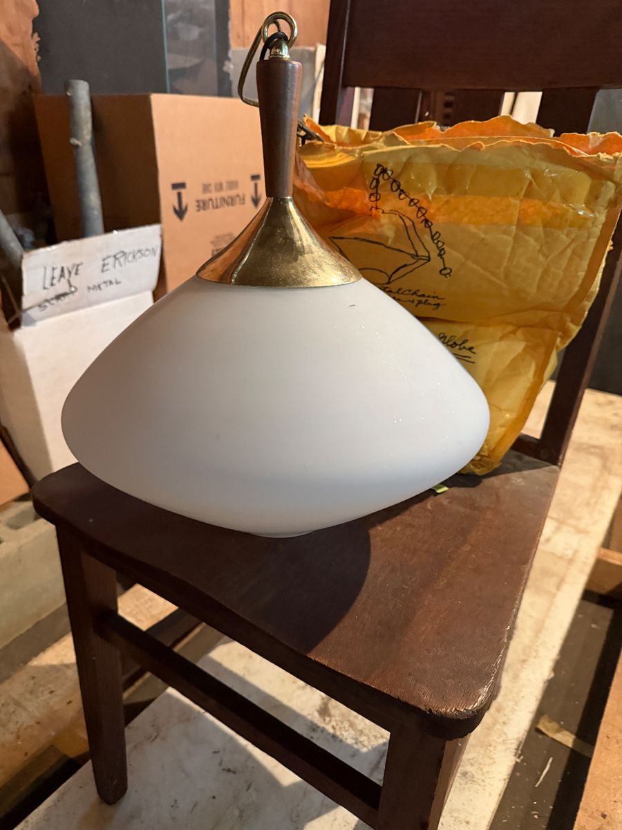 Mid Century Hanging LampTeak & Brass