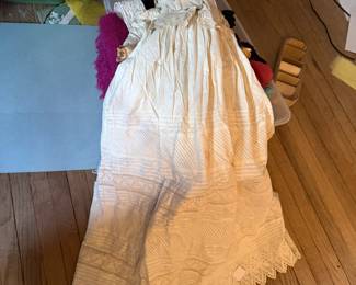 Antique Doll wearing Antique Lace Christening Gown